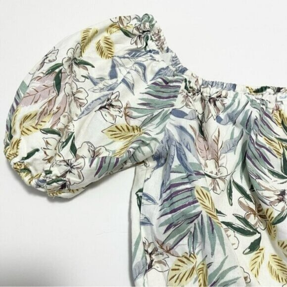 NEW Sigrid Olsen Ivory Floral Linen-blend Crop Peasant Top US S - Picture 5 of 6